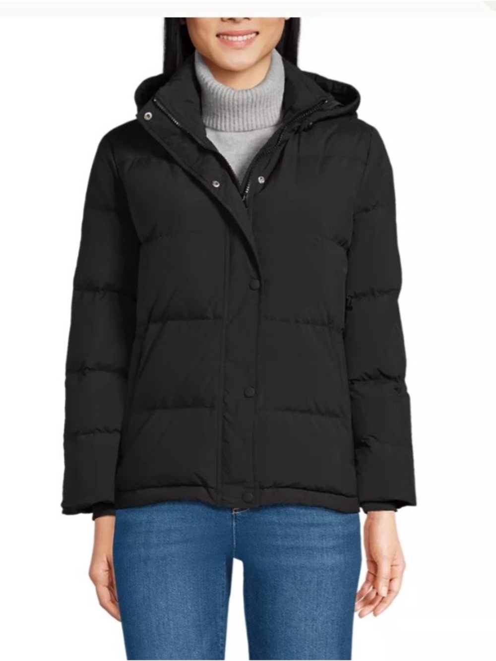 Lands' End Black Hooded Puffer Jacket